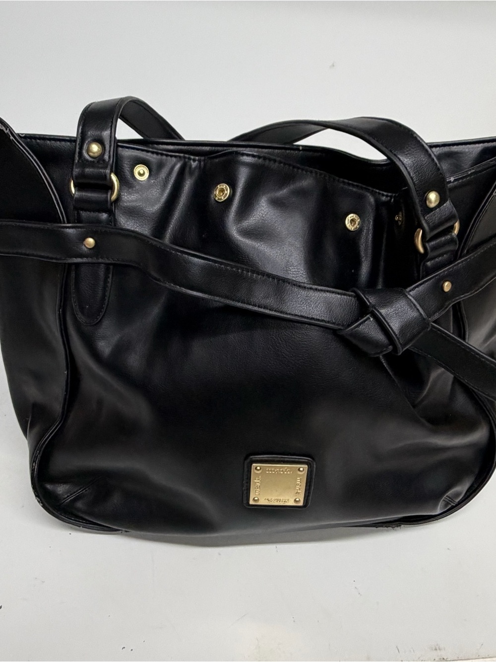 Mark by Avon Black Leather Tote Bag with Gold Hardware